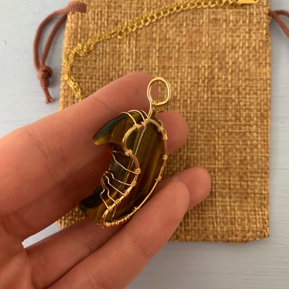 Tigers Eye Necklace Tigers Eye Pendant with Gold Plated Stainless Steel Chain - Picture 6 of 6